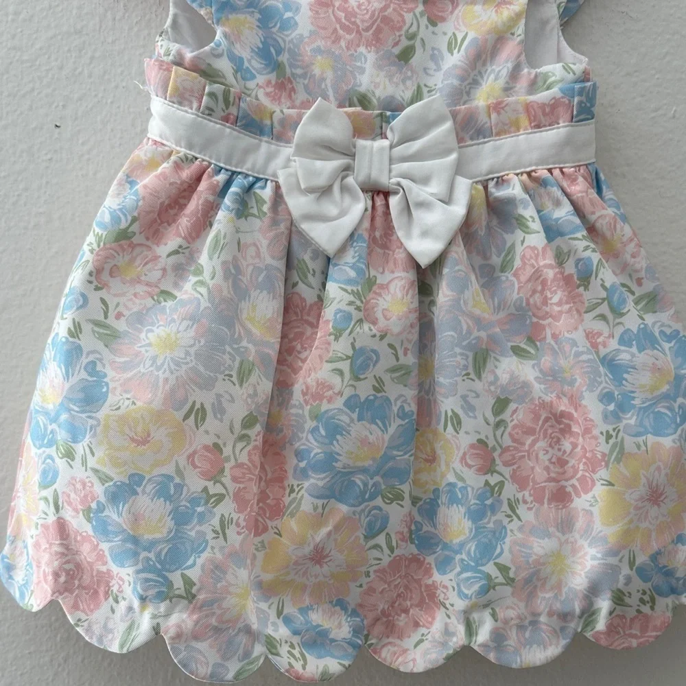 Tahari Pastel Floral Baby Dress with White Bow